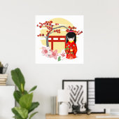 Kokeshi Doll Red Kimono Poster (Thuiskantoor)