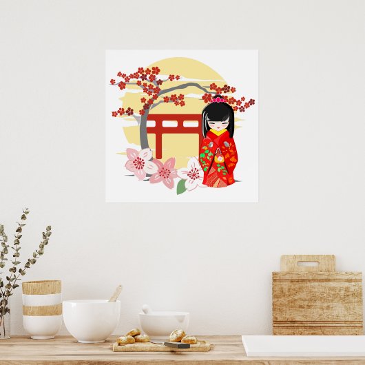 Kokeshi Doll Red Kimono Poster (Keuken)