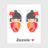 Kokeshi Doll Red Kimono Sticker (Vel)