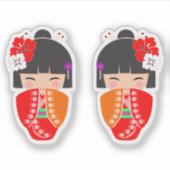 Kokeshi Doll Red Kimono Sticker (Voorkant)