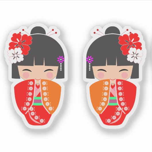 Kokeshi Doll Red Kimono Sticker (Voorkant)