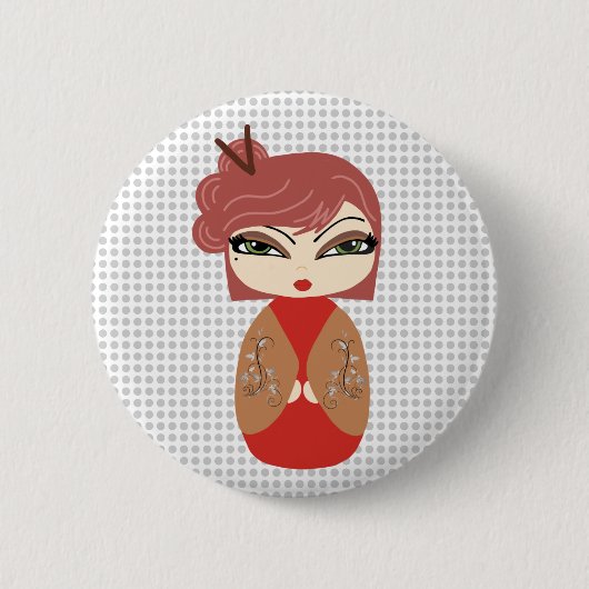 Kokeshi Doll Red Standard, 2¼ inch Ronde Button (Voorkant)