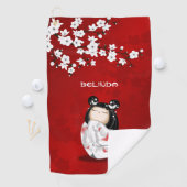 Kokeshi Doll Red White Cherry Blossom Golfhanddoek (Insitu)