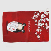 Kokeshi Doll Red White Cherry Blossom Golfhanddoek (Horizontaal)