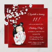 Kokeshi Doll Red White | Geestdag meisje Kaart (Voorkant / Achterkant)