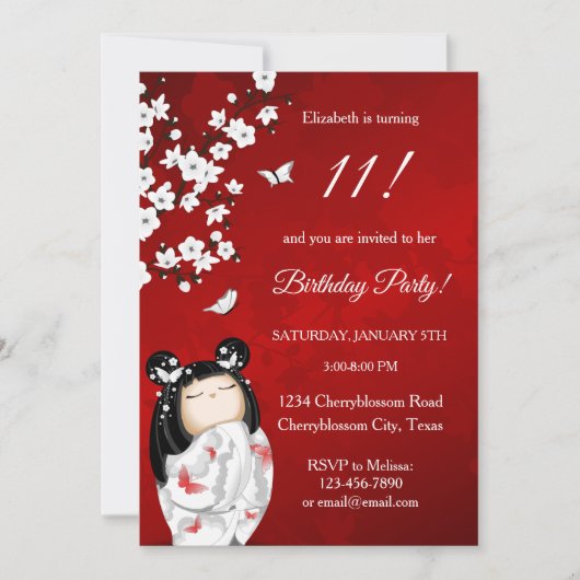 Kokeshi Doll Red White | Geestdag meisje Kaart (Voorkant)