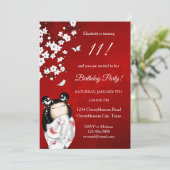 Kokeshi Doll Red White | Geestdag meisje Kaart (Staand voorkant)