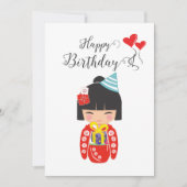 Kokeshi Doll Rood Happy Birthday Kaart (Voorkant)