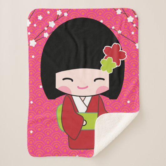 Kokeshi Doll sherpa baby Blanket Deken (Voorkant)