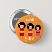 Kokeshi Doll Sisters Cartoon Ronde Button 5,7 Cm (Voorkant /achterkant)