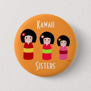 Kokeshi Doll Sisters Cartoon Ronde Button 5,7 Cm