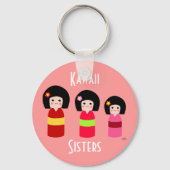 Kokeshi Doll Sisters Cartoon Sleutelhanger (Voorkant)