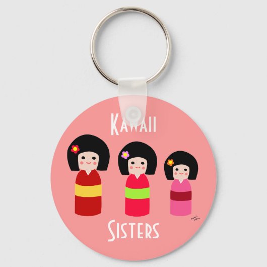Kokeshi Doll Sisters Cartoon Sleutelhanger (Voorkant)