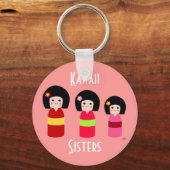 Kokeshi Doll Sisters Cartoon Sleutelhanger (Voorkant)