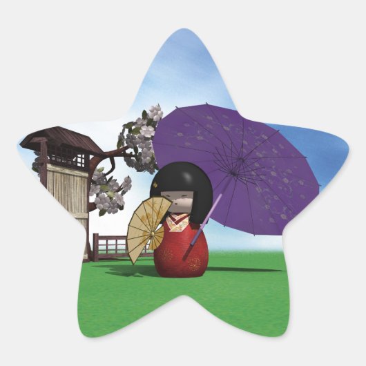 Kokeshi Doll Ster Sticker (Voorkant)