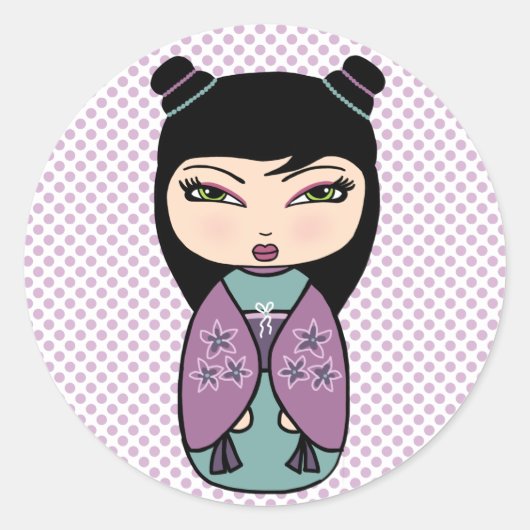 Kokeshi Doll Sticker, Glossy, 3 inch (vel 6) Ronde Sticker (Voorkant)