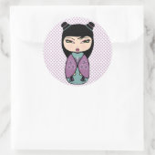 Kokeshi Doll Sticker, Glossy, 3 inch (vel 6) Ronde Sticker (Tas)