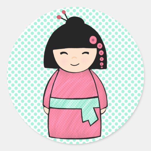 Kokeshi Doll Sticker, Glossy, 3 inch (vel 6) Ronde Sticker (Voorkant)