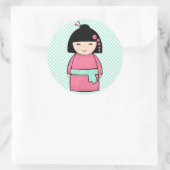 Kokeshi Doll Sticker, Glossy, 3 inch (vel 6) Ronde Sticker (Tas)