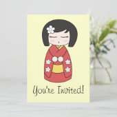 Kokeshi Doll Uitnodiging (Staand voorkant)