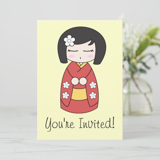 Kokeshi Doll Uitnodiging (Staand voorkant)