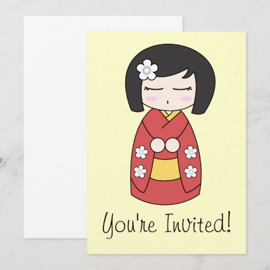 Kokeshi Doll Uitnodiging (Voorkant / Achterkant)