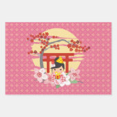 Kokeshi Doll Verjaardag Inpakpapier Vel (Voorkant 3)