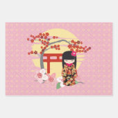 Kokeshi Doll Verjaardag Inpakpapier Vel (Voorkant)
