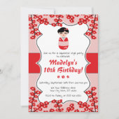 Kokeshi Doll Verjaardag Uitnodiging | Japanse stij (Voorkant)