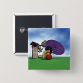 Kokeshi Doll Vierkante Button 5,1 Cm (Voorkant /achterkant)