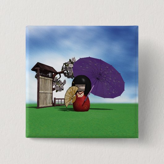 Kokeshi Doll Vierkante Button 5,1 Cm (Voorkant)