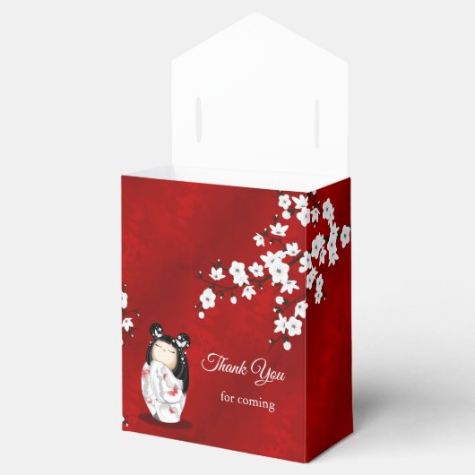 Kokeshi Doll White Birthday Hartelijk dank Bedankdoosjes (Geopend)