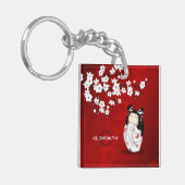Kokeshi DollRed Black en White Cherry Blossom Key Sleutelhanger (Voorkant Links)