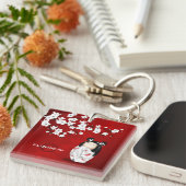 Kokeshi DollRed Black en White Cherry Blossom Key Sleutelhanger (Voorkant Rechts)