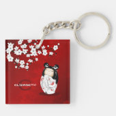 Kokeshi DollRed Black en White Cherry Blossom Key Sleutelhanger (Achterkant)