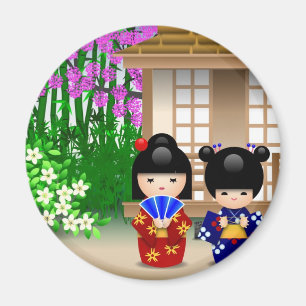 Kokeshi Dolls en Teahouse Magneet