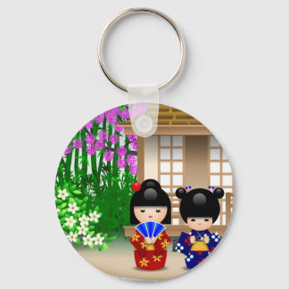 Kokeshi Dolls en Teahouse Sleutelhanger