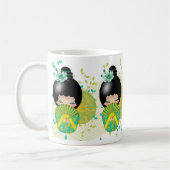 Kokeshi Dolls in de groene en gele Mok (Links)