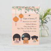 Kokeshi Dolls Invitation Kaart (Staand voorkant)