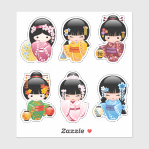 Kokeshi Dolls Set 1 - Japanse Kimono Geisha Meisje Sticker