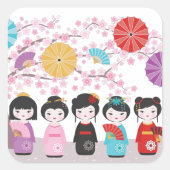 Kokeshi Dolls Vierkante Sticker (Voorkant)