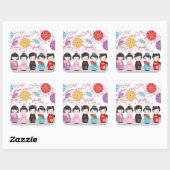 Kokeshi Dolls Vierkante Sticker (Vel)