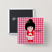 Kokeshi Girl Kerstmis Vierkante Button 5,1 Cm (Voorkant /achterkant)