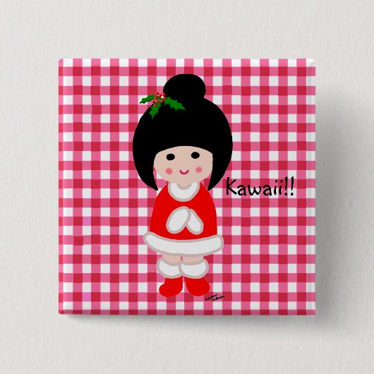 Kokeshi Girl Kerstmis Vierkante Button 5,1 Cm (Voorkant)