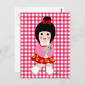 Kokeshi Girl met haar Puppy Briefkaart (Voorkant / Achterkant)