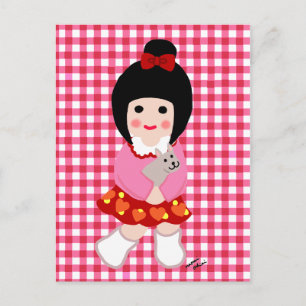 Kokeshi Girl met haar Puppy Briefkaart