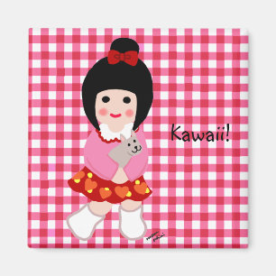 Kokeshi Girl met haar Puppy Magneet
