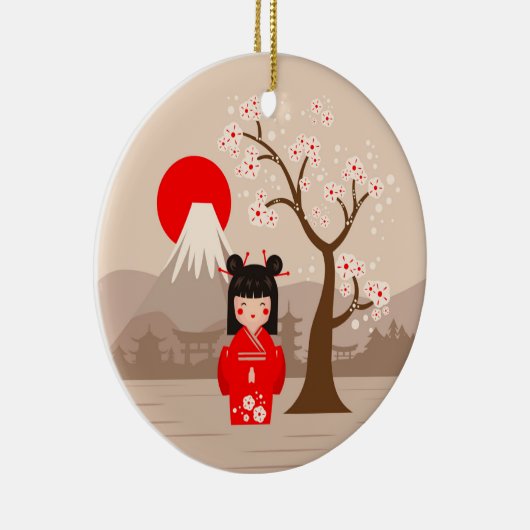 Kokeshi - Japanse dollar Keramisch Ornament (Rechts)