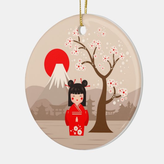 Kokeshi - Japanse dollar Keramisch Ornament (Links)