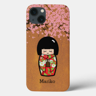 Kokeshi Japanse pop in rode kimono met Sakura iPhone 13 Hoesje